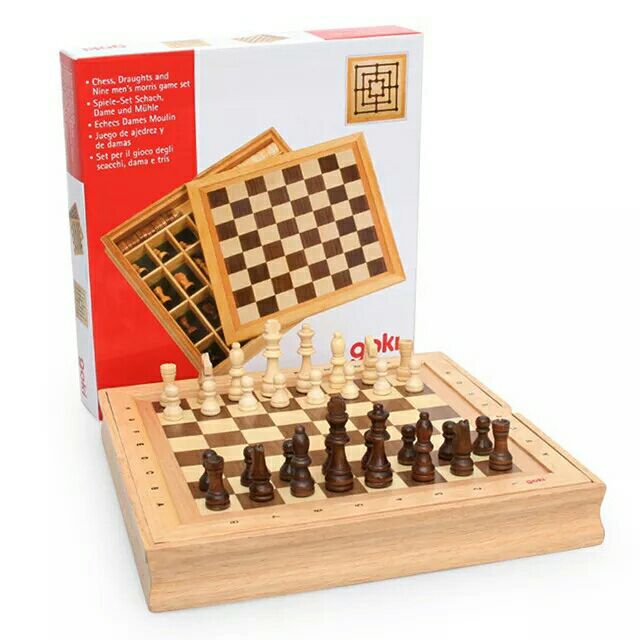 Σκάκι-ντάμα-τρίλιζα ξύλινα 3σε1 34x34εκ.